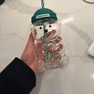 Starbucks Clear Bearista Tumbler with Green Lid and Straw